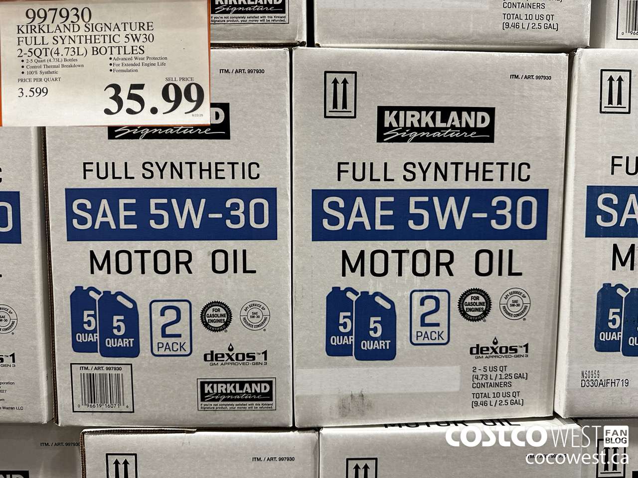 997930 KIRKLAND SIGNATURE FULL SYNTHETIC OIL 5W30 2 5QT (4.73L) BOTTLES $35.99
