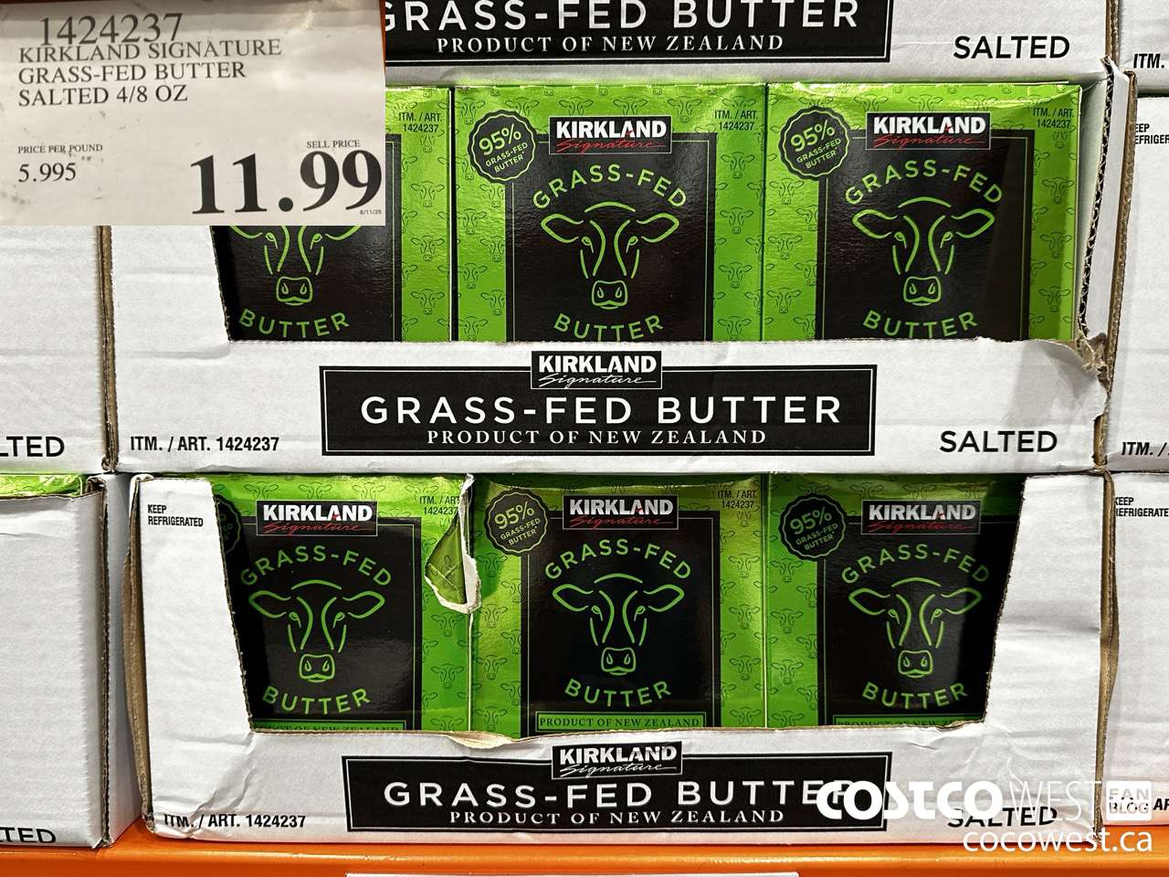 1424237 KIRKLAND SIGNATURE GRASS-FED BUTTER SALTED 4/8 OZ $11.99