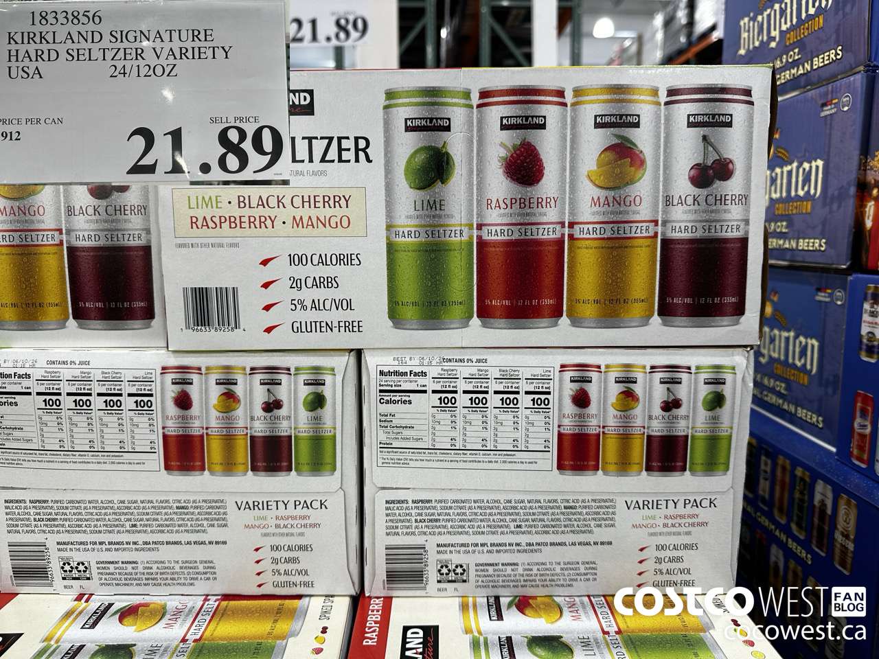 1833856 KIRKLAND SIGNATURE HARD SELTZER VARIETY USA 24/12OZ $21.89