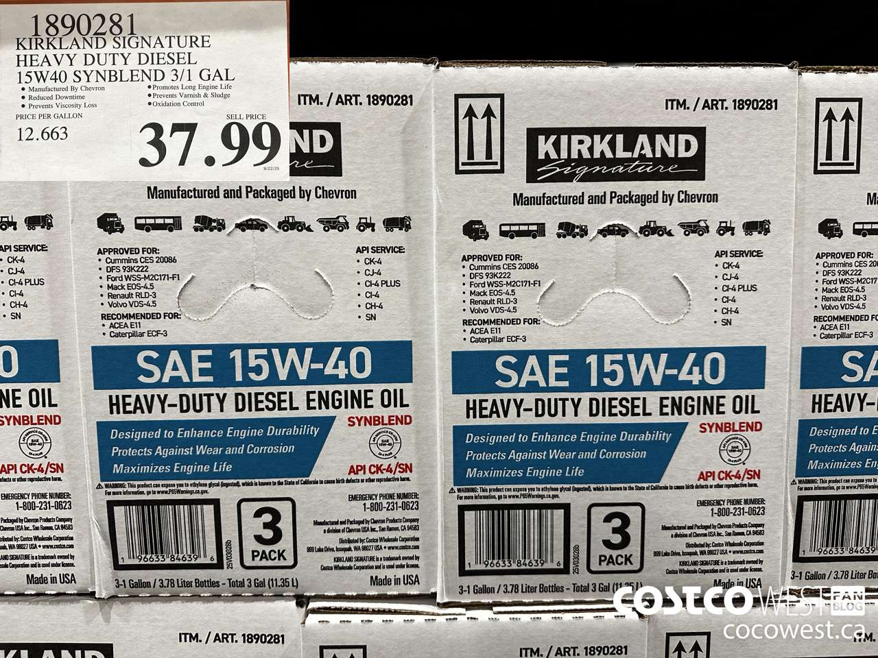 1890281 KIRKLAND SIGNATURE HEAVY DUTY DIESEL 15W40 SYNBLEND 3/1 GAL $37.99