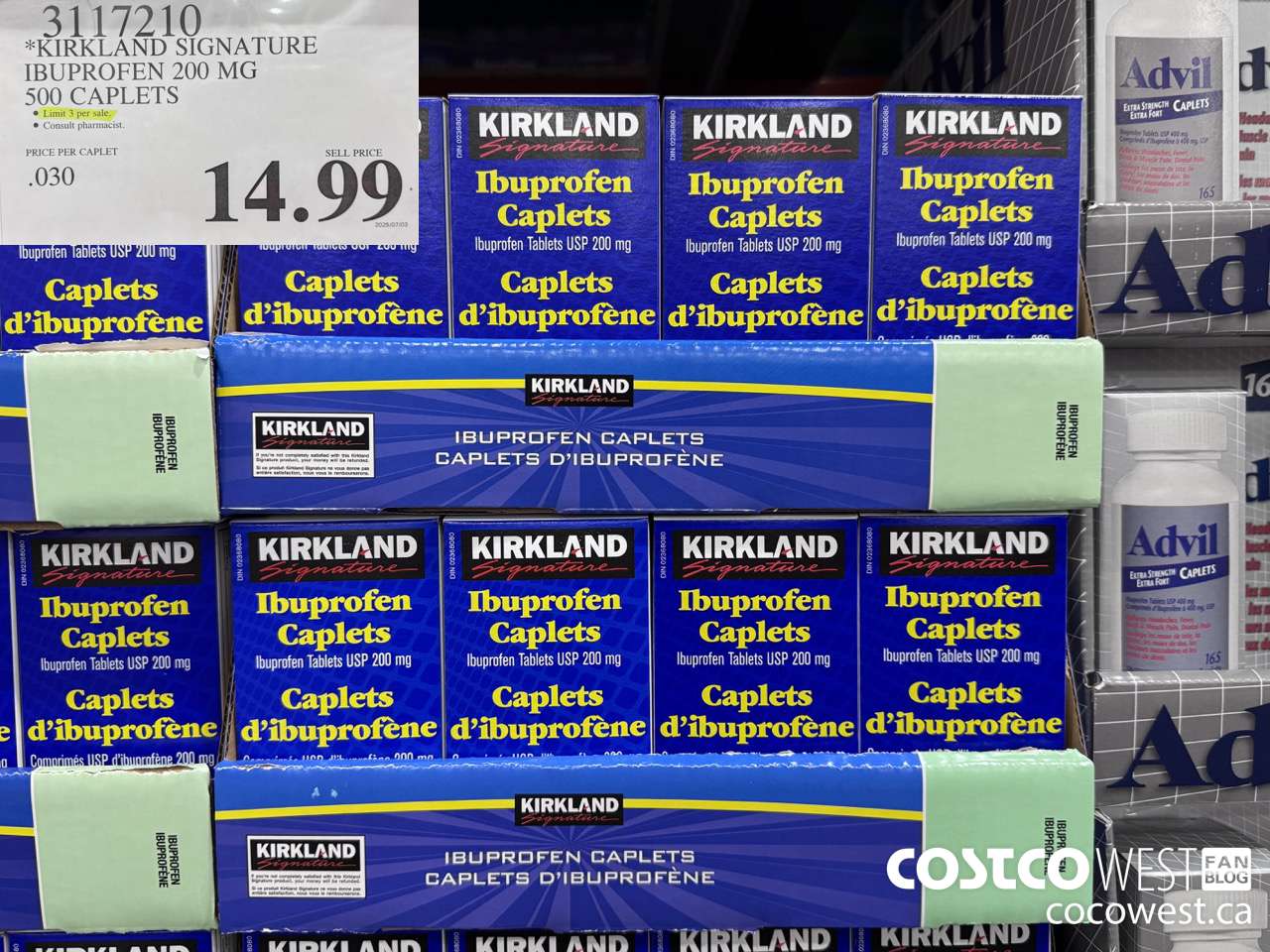 3117210 KIRKLAND SIGNATURE IBUPROFEN 200MG 500 CAPLETS $14.99