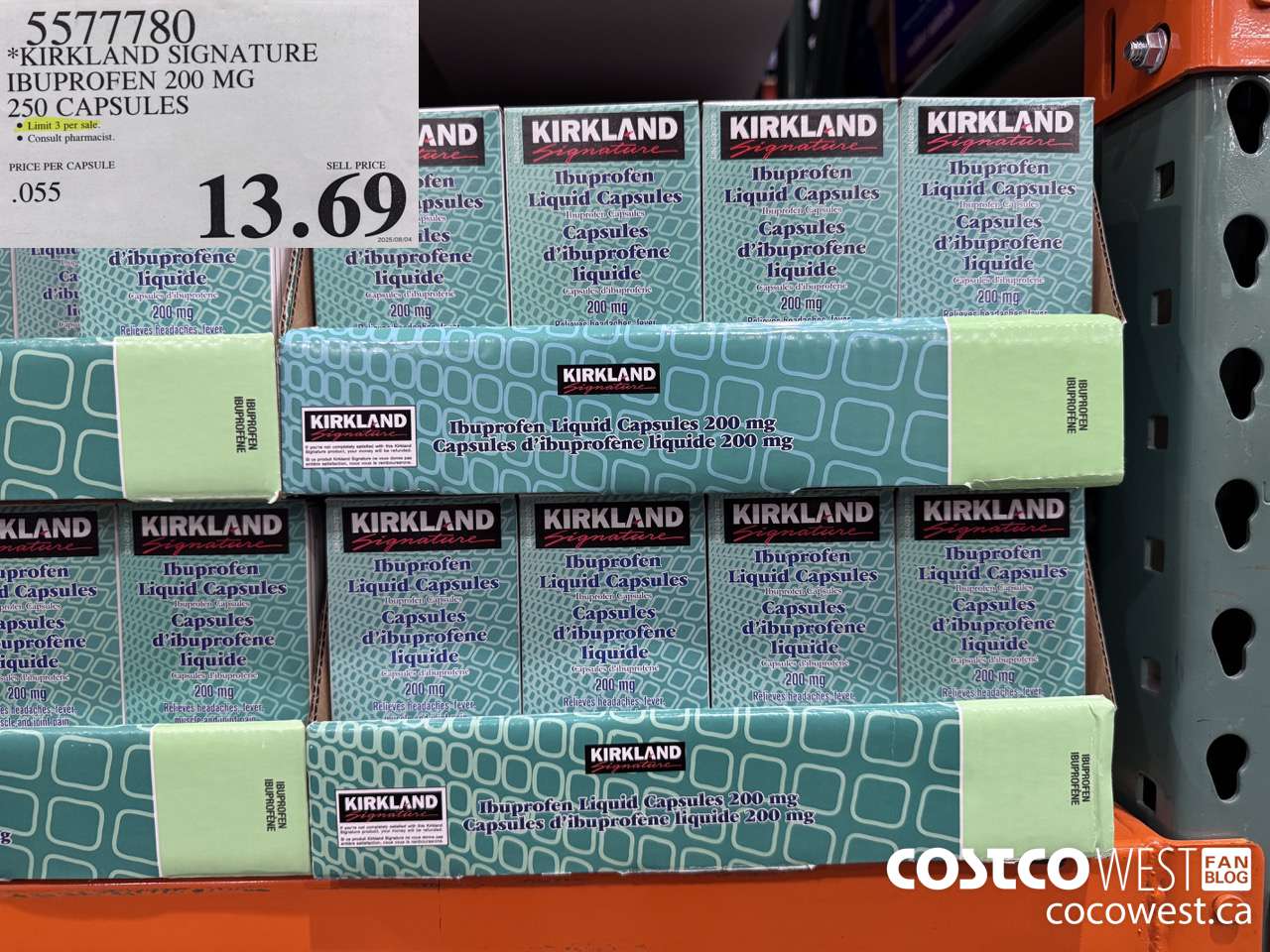 5577780 KIRKLAND SIGNATURE IBUPROFEN 200MG LGS 250 CAPSULES $13.69