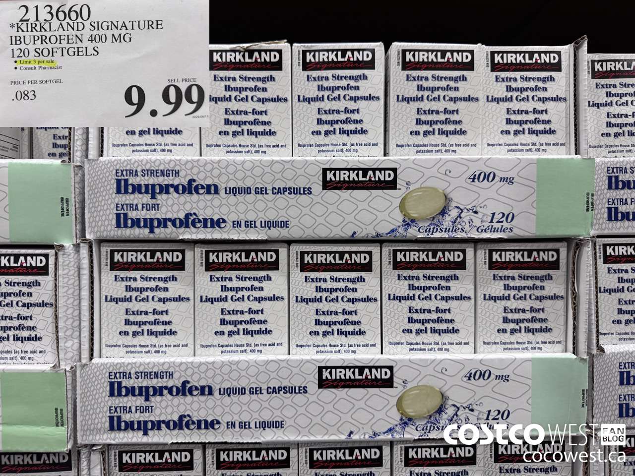 213660 KIRKLAND SIGNATURE IBUPROFEN 400MG 120 CAPSULES $9.99