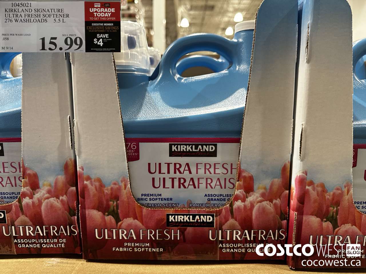 1045021 KIRKLAND SIGNATURE LIQUID FABRIC SOFTENER 5.53L 276 WASHLOADS ($4.00 INSTANT SAVINGS EXPIRES ON 2025-09-14) $11.99