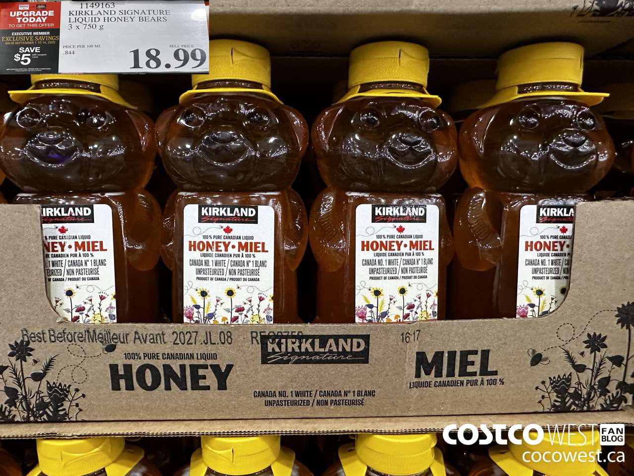 1149163 KIRKLAND SIGNATURE LIQUID HONEY BEARS 3 X 750 G ($5.00 INSTANT SAVINGS EXPIRES ON 2025-09-14) $13.99