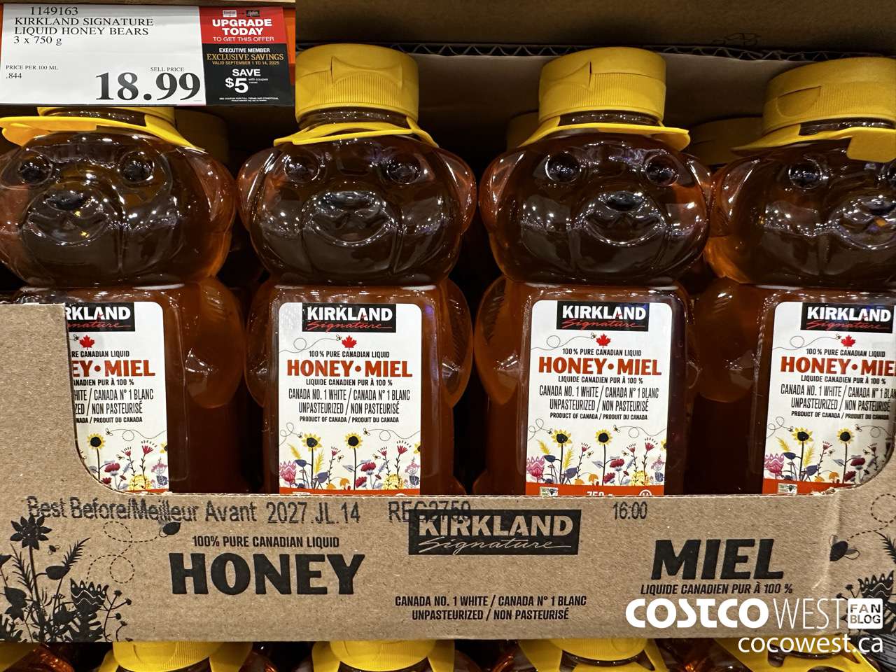 1149163 KIRKLAND SIGNATURE LIQUID HONEY BEARS 3 X 750 G ($5.00 INSTANT SAVINGS EXPIRES ON 2025-09-14) $13.99