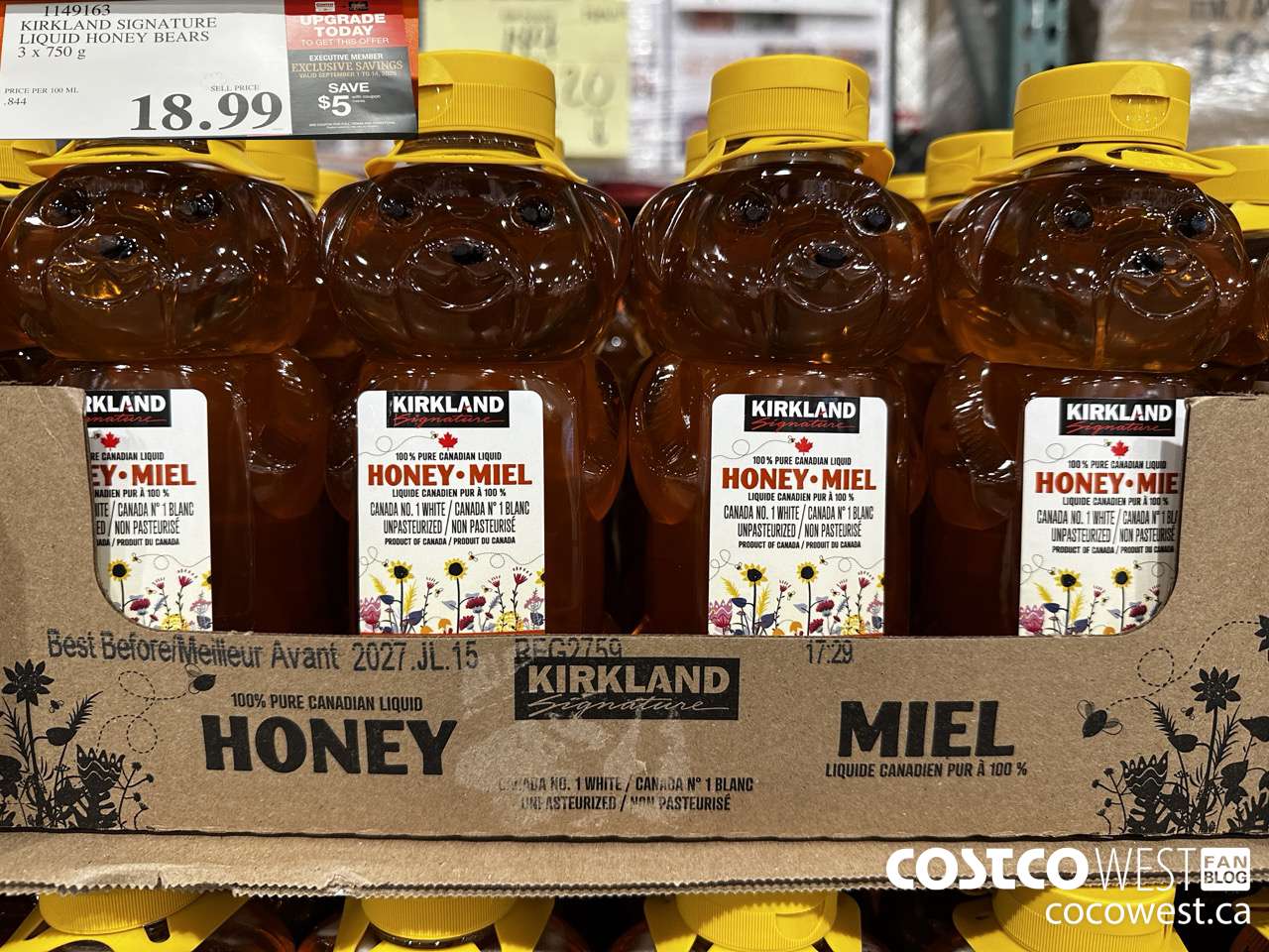 1149163 KIRKLAND SIGNATURE LIQUID HONEY BEARS 3 X 750 G ($5.00 INSTANT SAVINGS EXPIRES ON 2025-09-14) $13.99