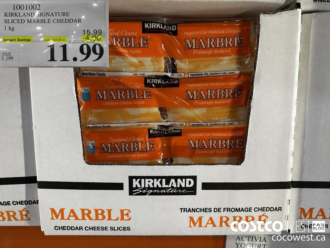 1001002 KIRKLAND SIGNATURE MARBLE CHEDDAR SLICES 1KG ($4.00 INSTANT SAVINGS EXPIRES ON 2025-09-14) $11.99