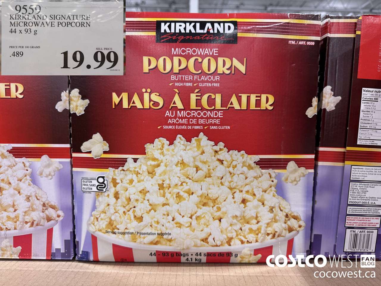 9559 KIRKLAND SIGNATURE MICROWAVE POPCORN 44 X 93 G $19.99