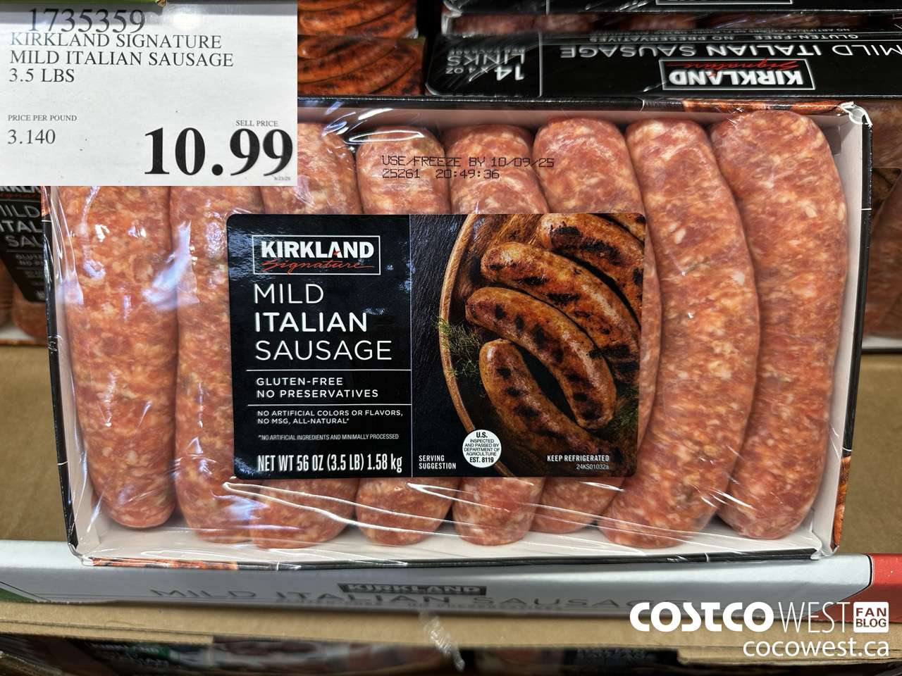 1735359 KIRKLAND SIGNATURE MILD ITALIAN SAUSAGE 3.5LBS $10.99