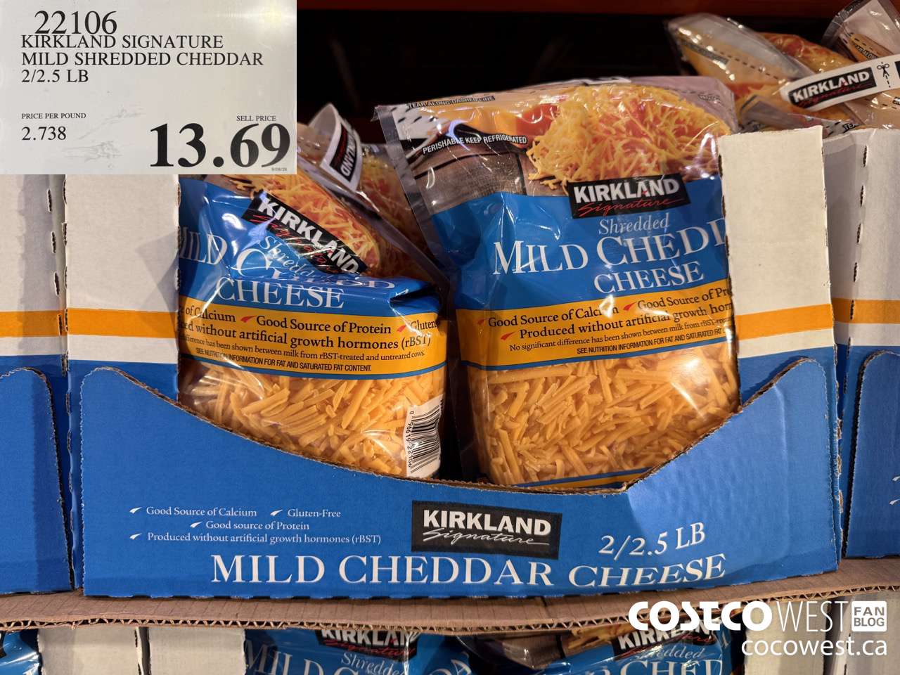 22106 KIRKLAND SIGNATURE MILD SHREDDED CHEDDAR 2/2.5LB $13.69