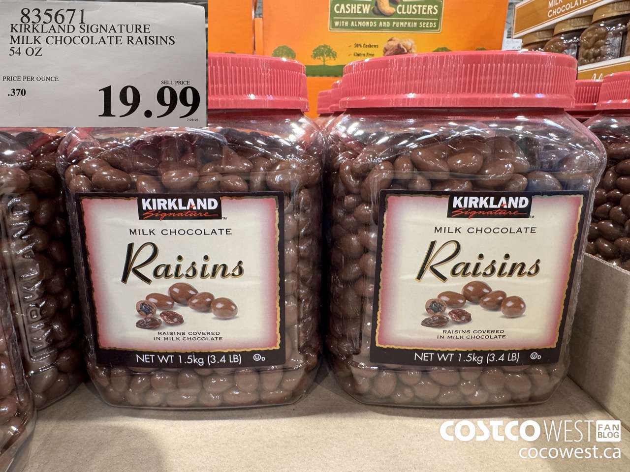 835671 KIRKLAND SIGNATURE MILK CHOCOLATE RAISINS 54 OZ $19.99