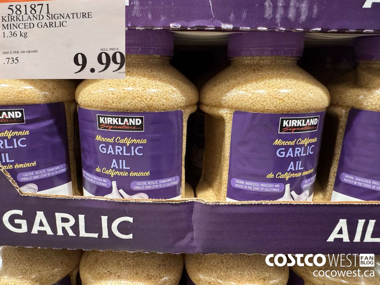581871 KIRKLAND SIGNATURE MINCED GARLIC 1.36 kg $9.99
