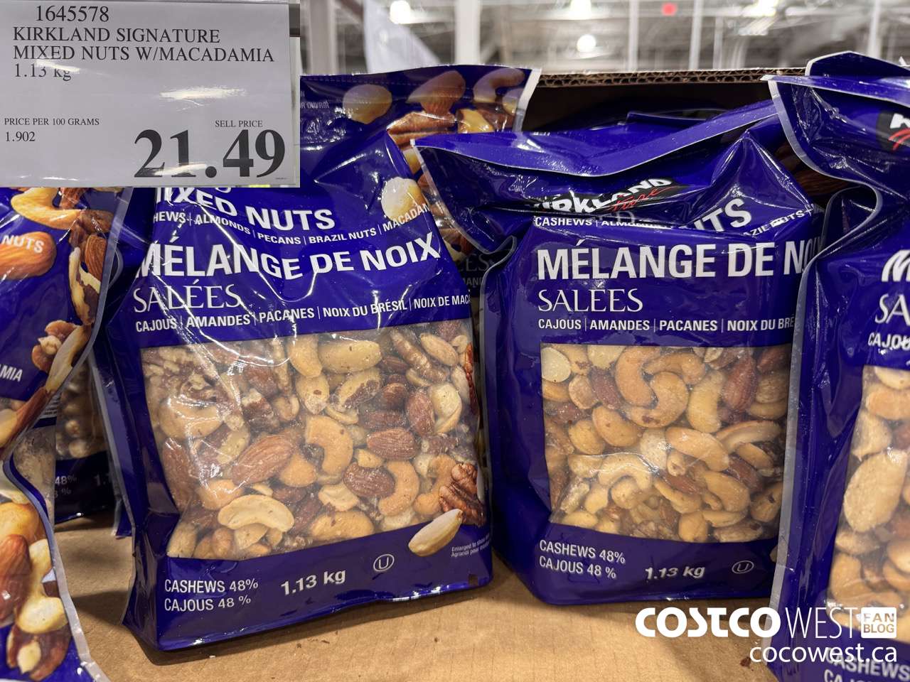 1645578 KIRKLAND SIGNATURE MIXED NUTS W/MACADAMIA 1.13KG $21.49