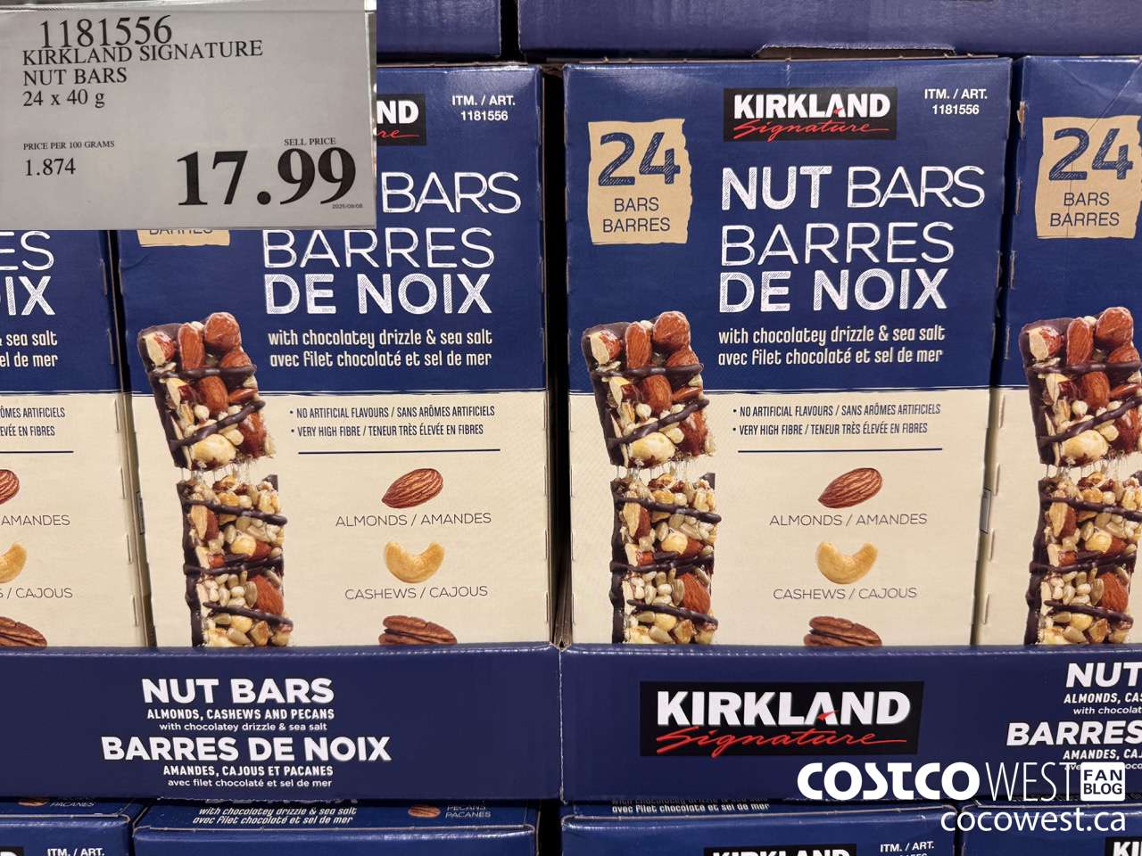 1181556 KIRKLAND SIGNATURE NUT BARS 24 X 40G $17.99