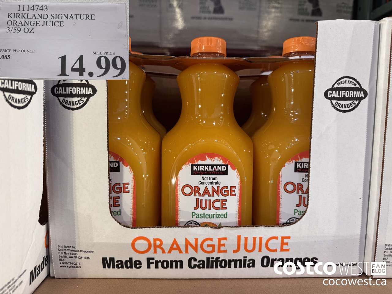 1114743 KIRKLAND SIGNATURE ORANGE JUICE 3/59 OZ $14.99