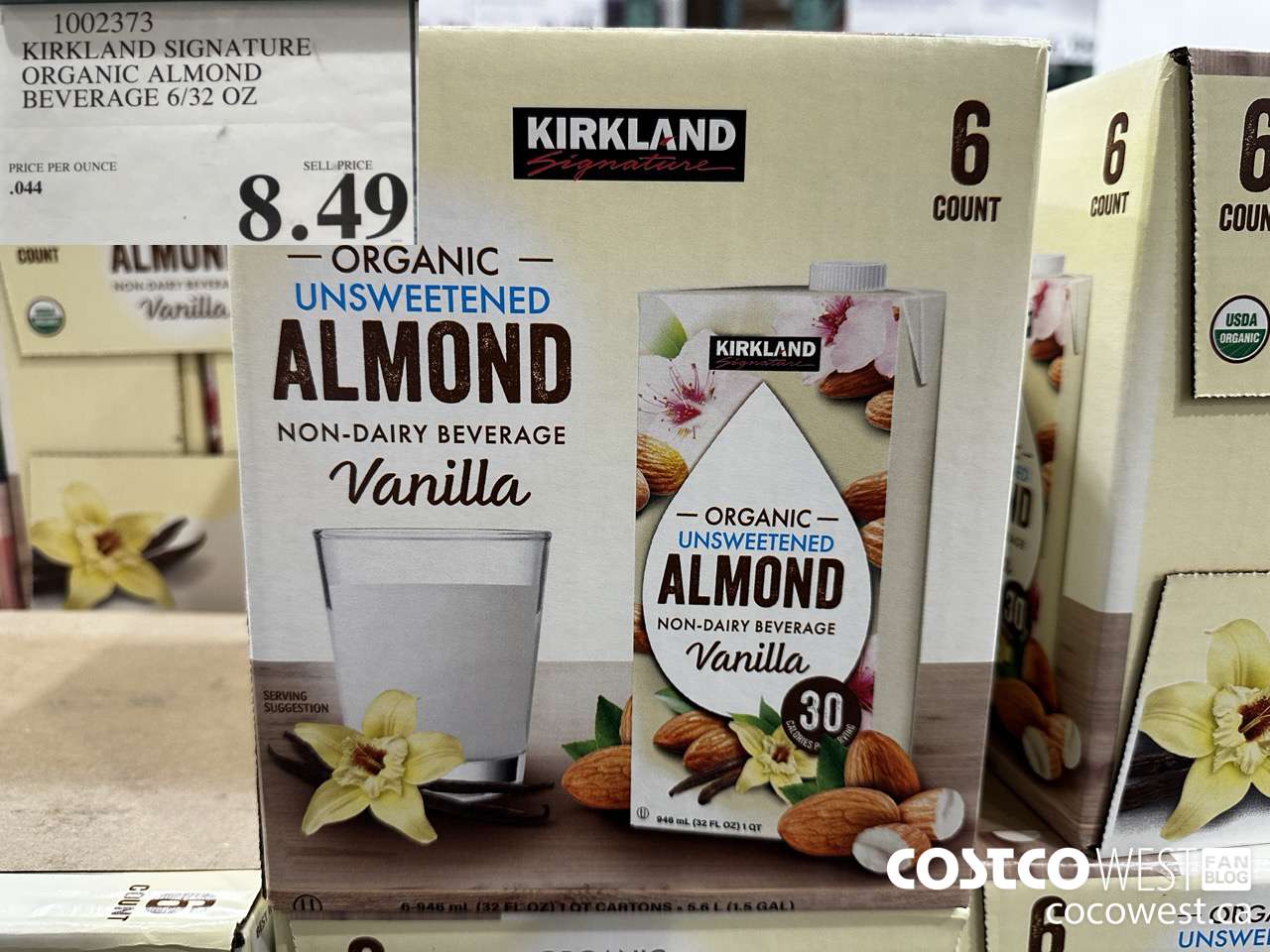 1002373 KIRKLAND SIGNATURE ORGANIC ALMOND BEVERAGE 6/32 OZ $8.49
