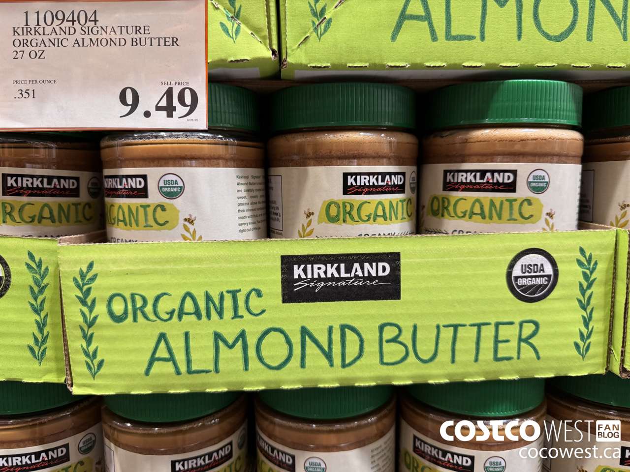 1109404 KIRKLAND SIGNATURE ORGANIC ALMOND BUTTER 27 OZ $9.49