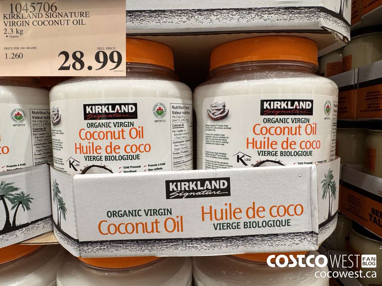 1045706 KIRKLAND SIGNATURE ORGANIC COCONUT OIL 2.3 KG $28.99