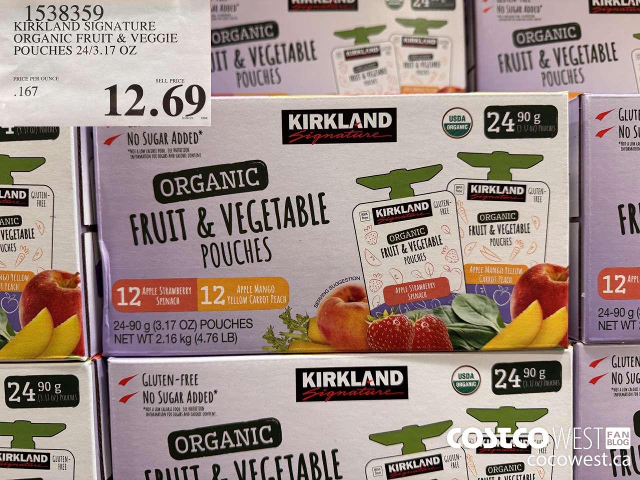 1538359 KIRKLAND SIGNATURE ORGANIC FRUIT & VEGGIE POUCHES 24/3.17 OZ $12.69