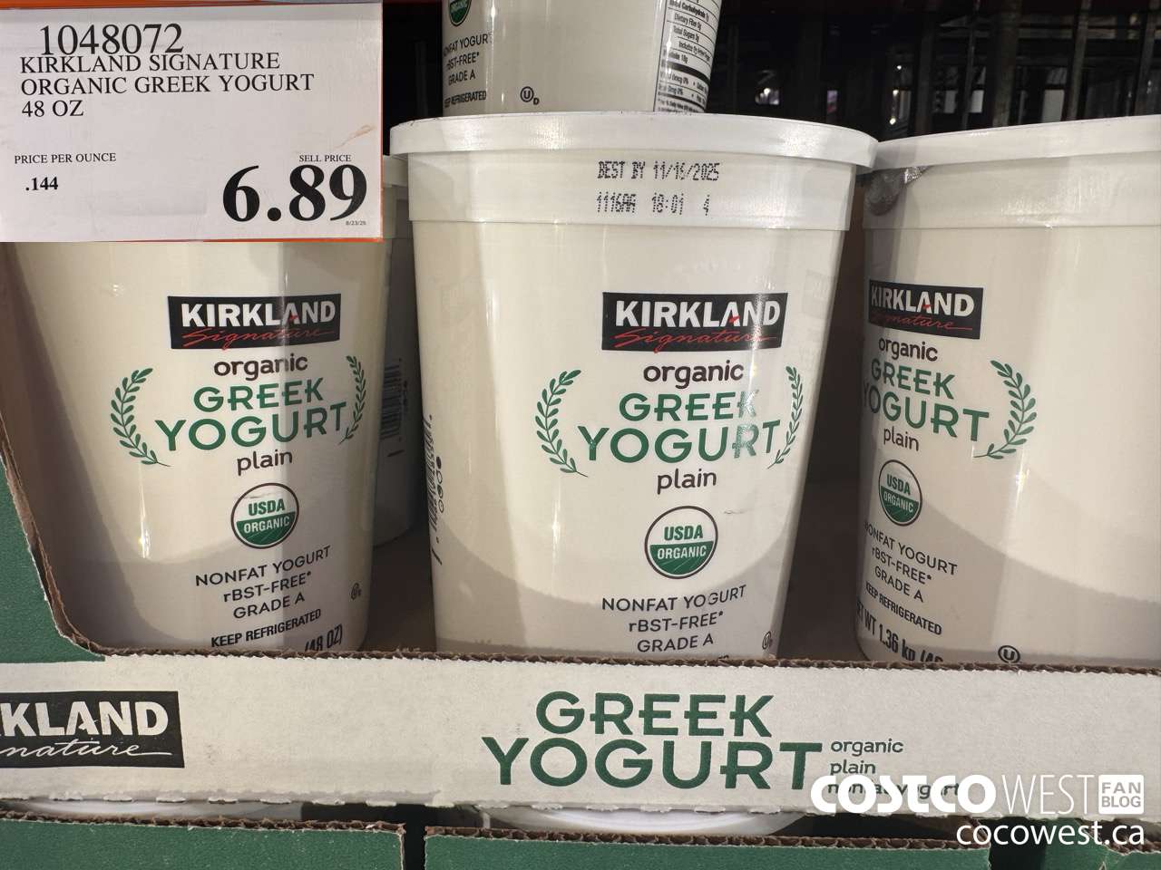 1048072 KIRKLAND SIGNATURE ORGANIC GREEK YOGURT 48 OZ $6.89