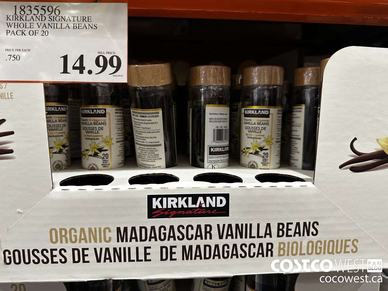 1835596 KIRKLAND SIGNATURE ORGANIC VANILLA BEANS 20 CT $14.99