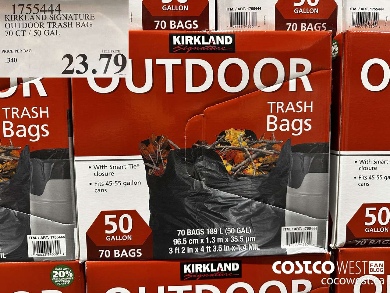 1755444 KIRKLAND SIGNATURE OUTDOOR TRASH BAG 70 CT / 50 GAL $23.79