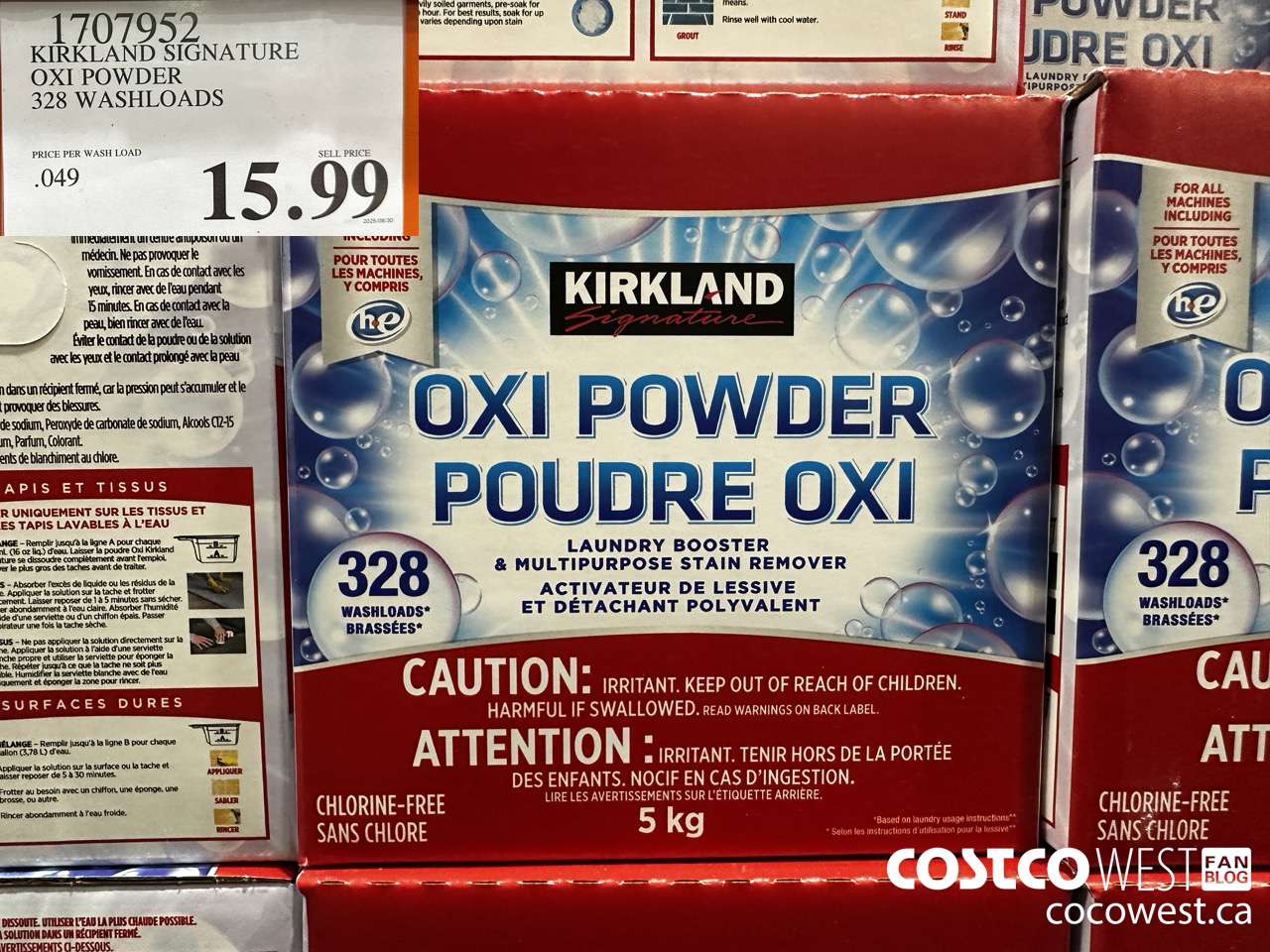 1707952 KIRKLAND SIGNATURE OXI POWDER 328 WASHLOADS $15.99