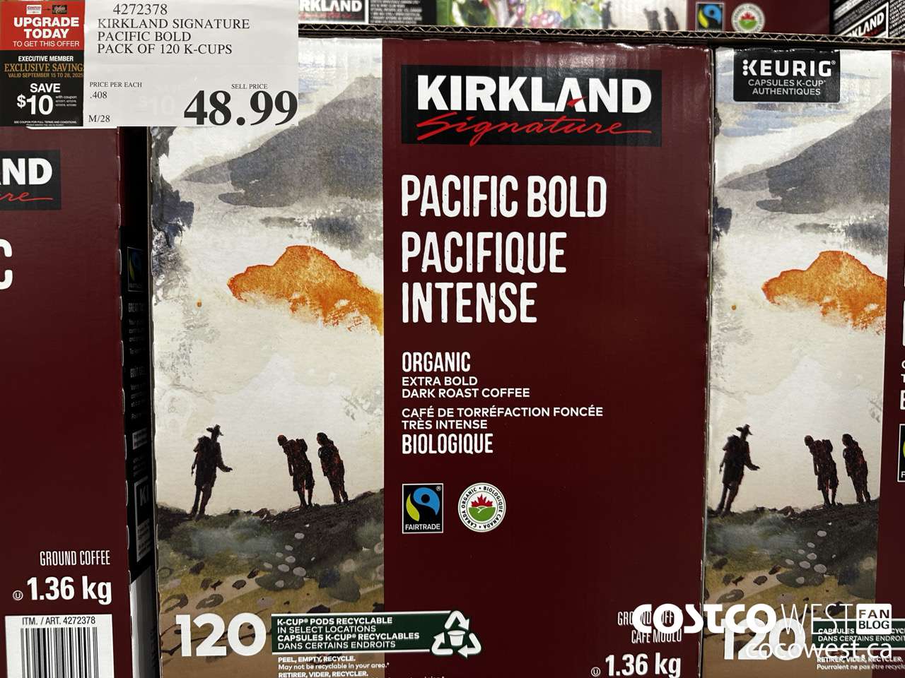4272378 KIRKLAND SIGNATURE PACIFIC BOLD PACK OF 120 K-CUPS ($10.00 INSTANT SAVINGS EXPIRES ON 2025-09-28) $38.99