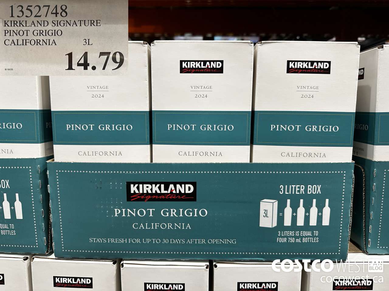 1352748 KIRKLAND SIGNATURE PINOT GRIGIO CALIFORNIA 3L $14.79