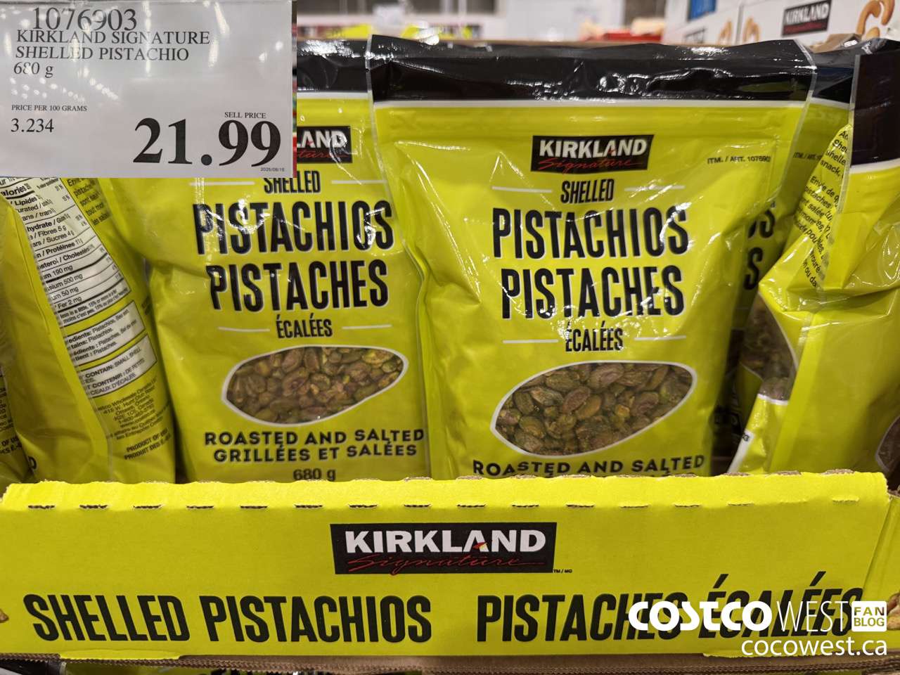 1076903 KIRKLAND SIGNATURE PISTACHIOS SHELLED 680G $21.99