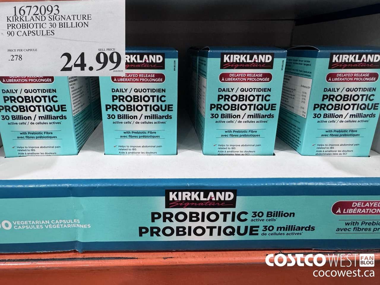 1672093 KIRKLAND SIGNATURE PROBIOTIC 30 BILLION 90 VEGETARIAN CAPSULES $24.99