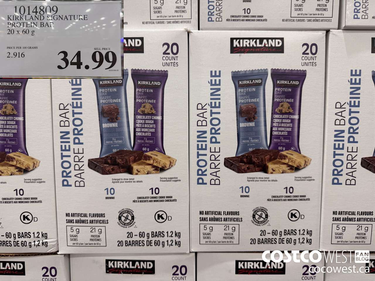 1014809 KIRKLAND SIGNATURE PROTEIN BARS 20 X 60G $34.99