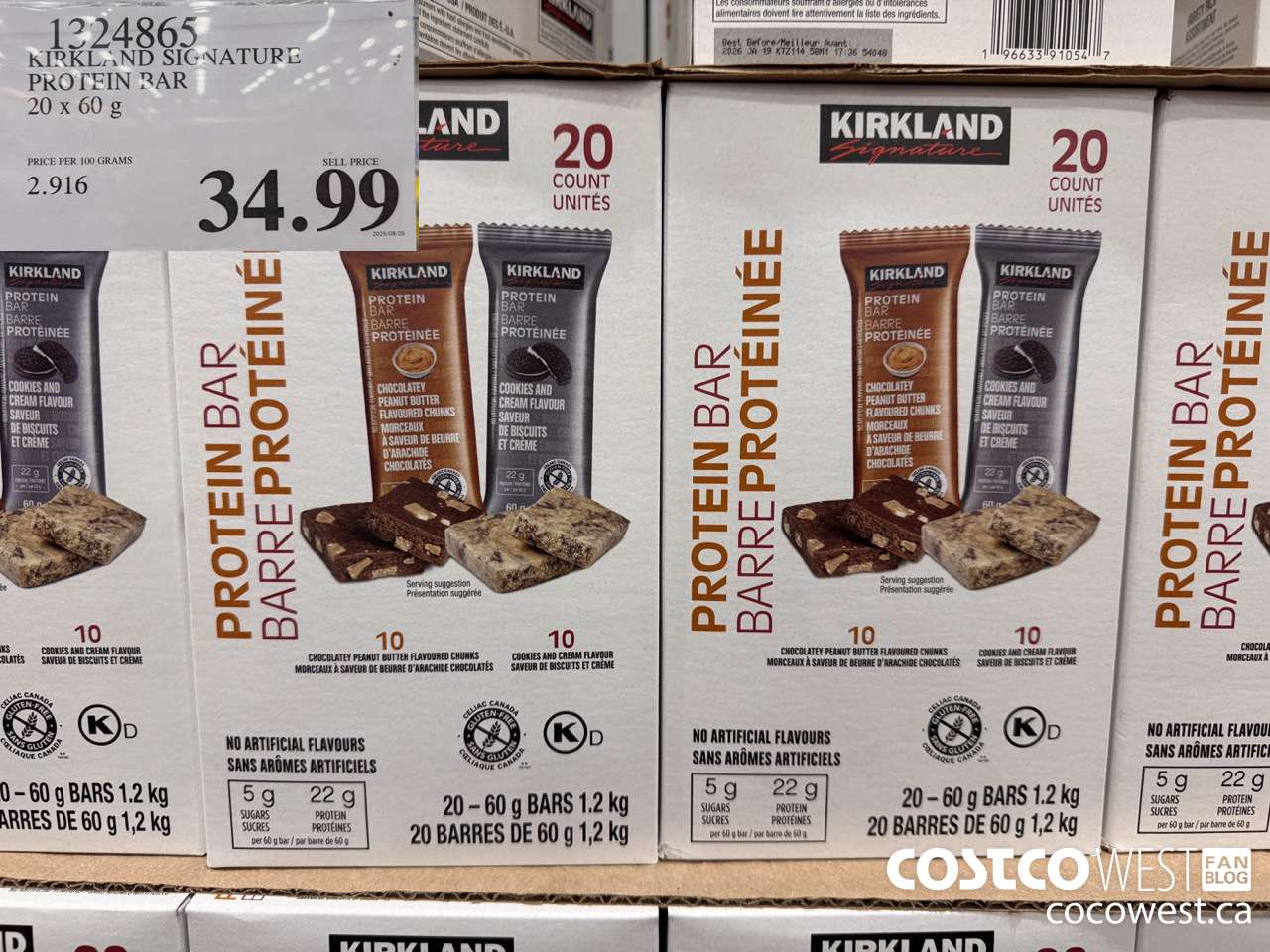 1324865 KIRKLAND SIGNATURE PROTEIN BAR VARIETY 20 X 60G $34.99