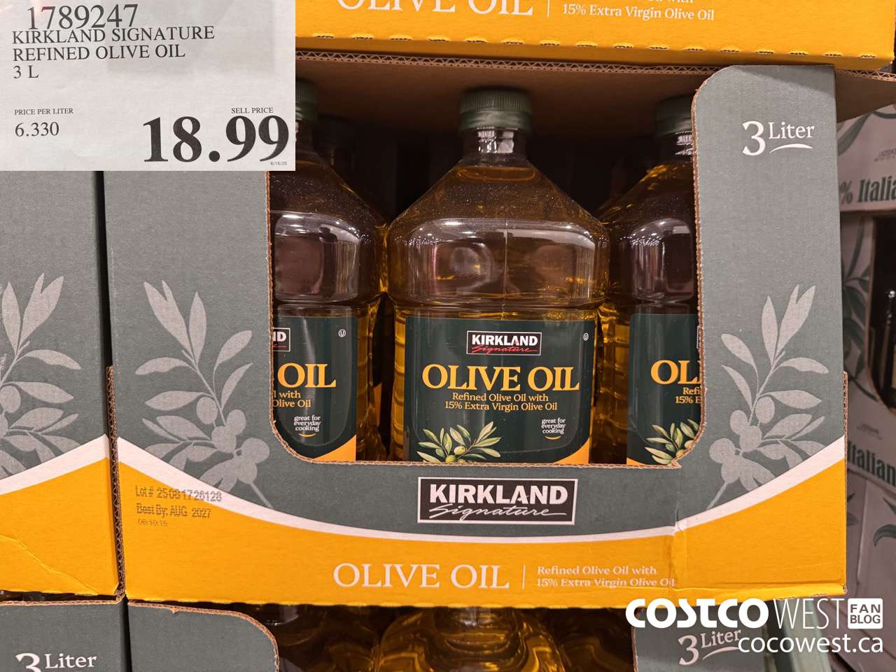 1789247 KIRKLAND SIGNATURE REFINED OLIVE OIL 3L $18.99