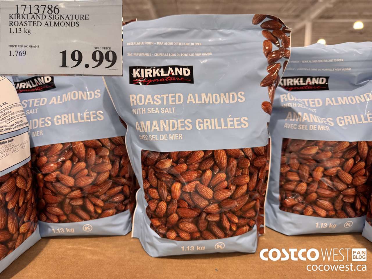 1713786 KIRKLAND SIGNATURE ROASTED ALMONDS 1.13KG $19.99