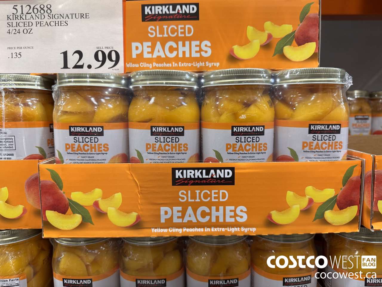 512688 KIRKLAND SIGNATURE SLICED PEACHES 4/24 OZ $12.99