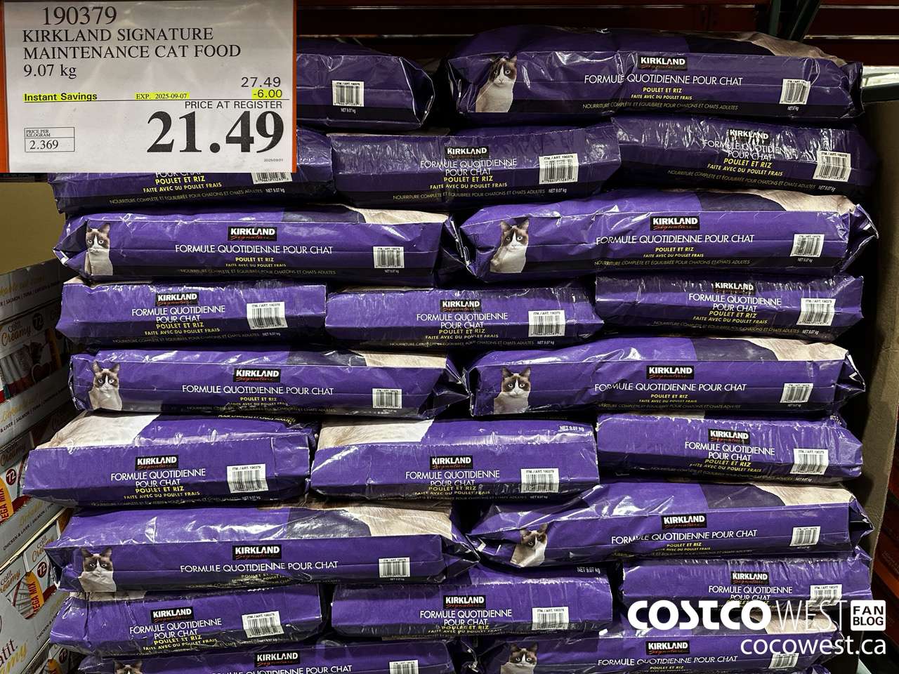 190379 KIRKLAND SIGNATURE SUPER PREMIUM CAT FOOD 9.07 KG ($6.00 INSTANT SAVINGS EXPIRES ON 2025-09-07) $21.49