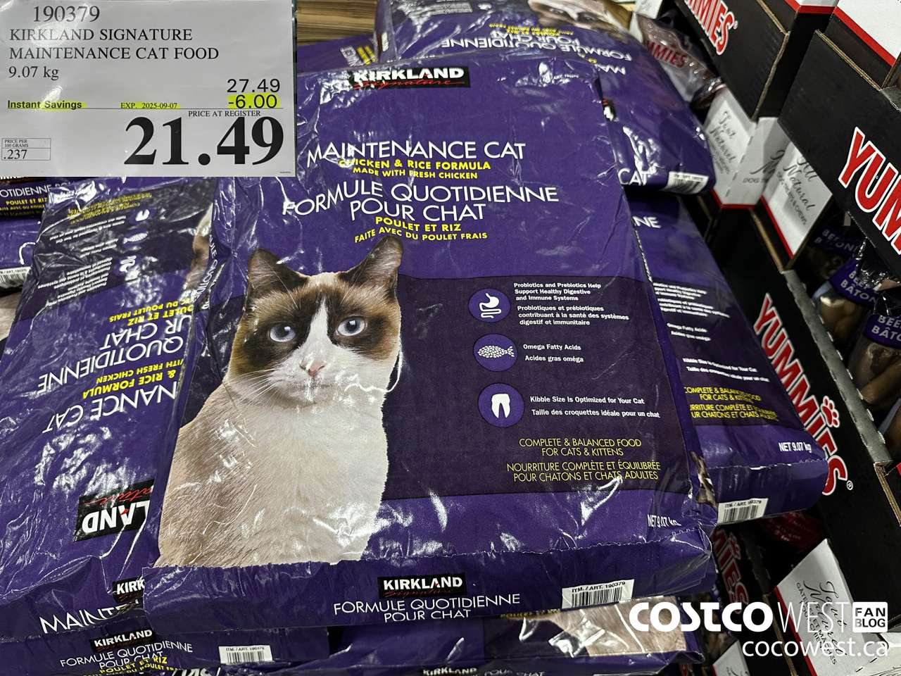 190379 KIRKLAND SIGNATURE SUPER PREMIUM CAT FOOD 9.07 KG ($6.00 INSTANT SAVINGS EXPIRES ON 2025-09-07) $21.49