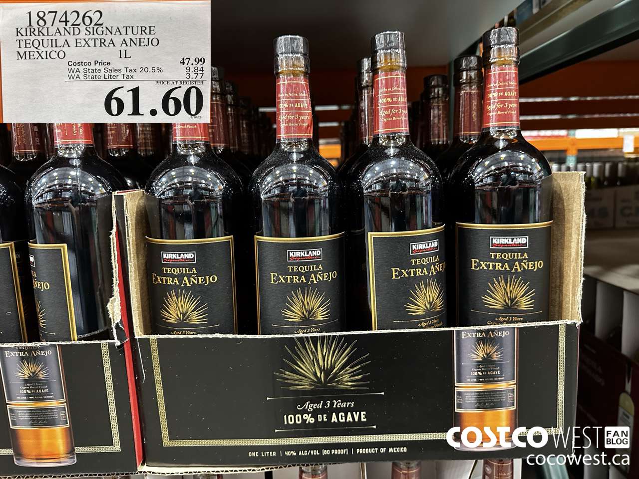 1874262 KIRKLAND SIGNATURE TEQUILA EXTRA ANEJO MEXICO 1L $61.60