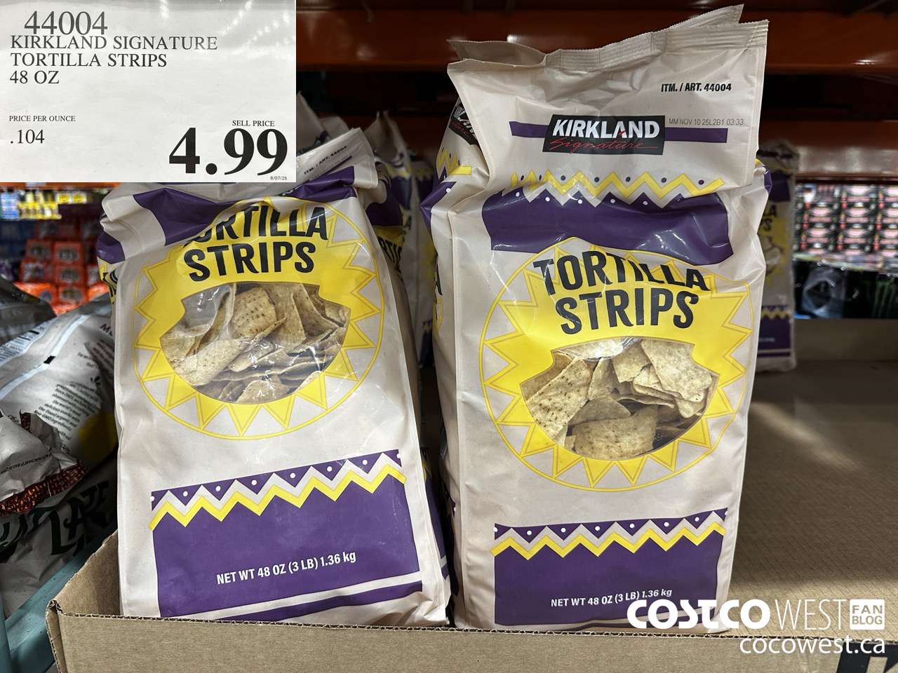 44004 KIRKLAND SIGNATURE TORTILLA STRIPS 48 OZ $4.99