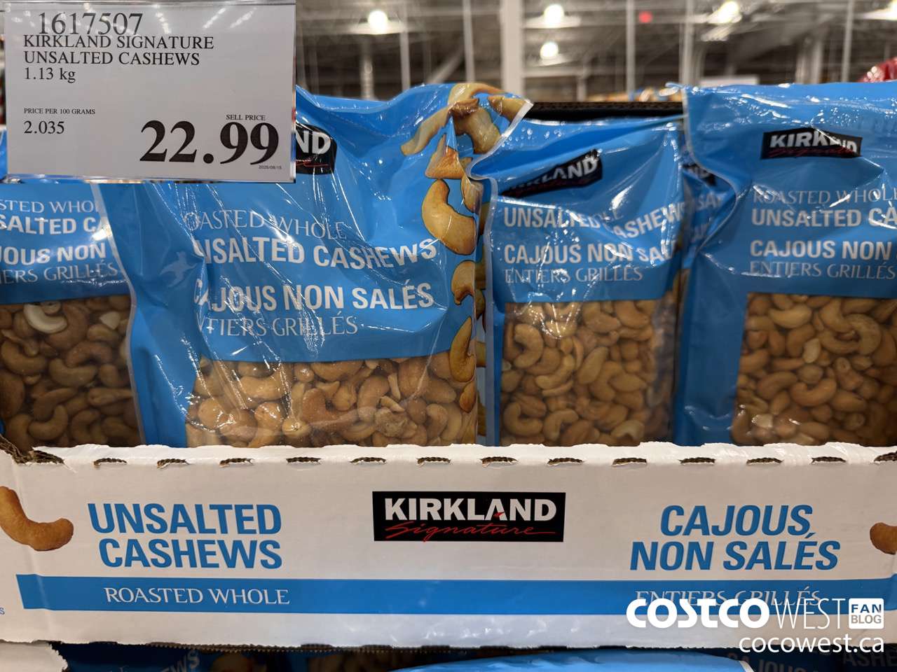 1617507 KIRKLAND SIGNATURE UNSALTED CASHEWS 1.13KG $22.99