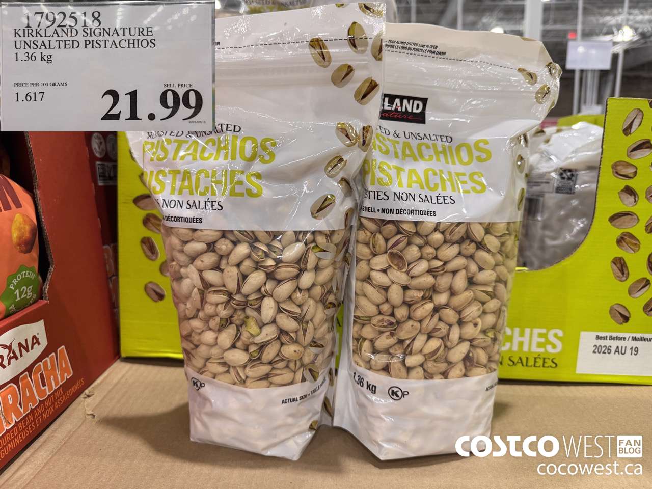 1792518 KIRKLAND SIGNATURE UNSALTED PISTACHIOS 1.36KG $21.99