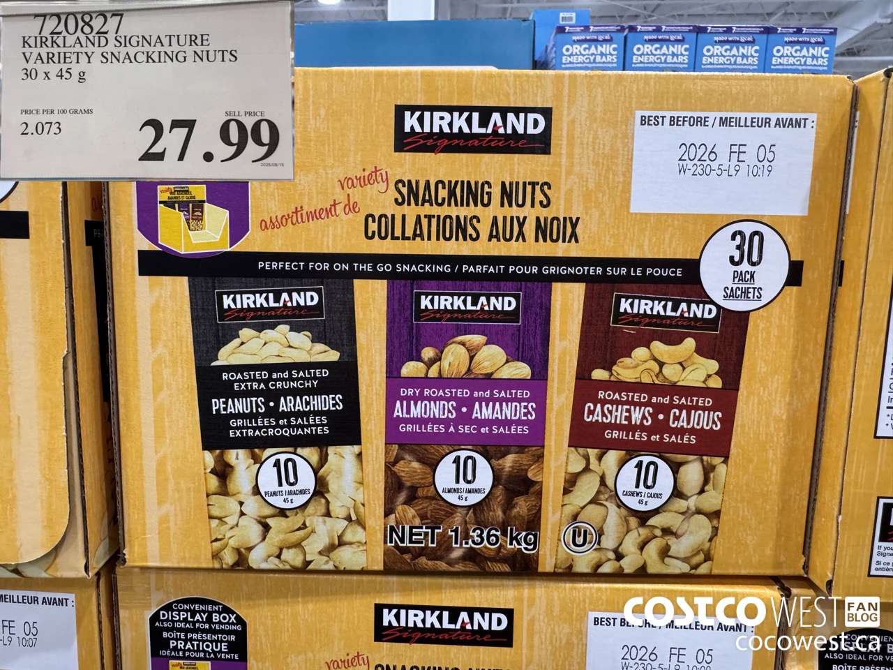 720827 KIRKLAND SIGNATURE VARIETY SNACKING NUTS 30 x 45 g $27.99