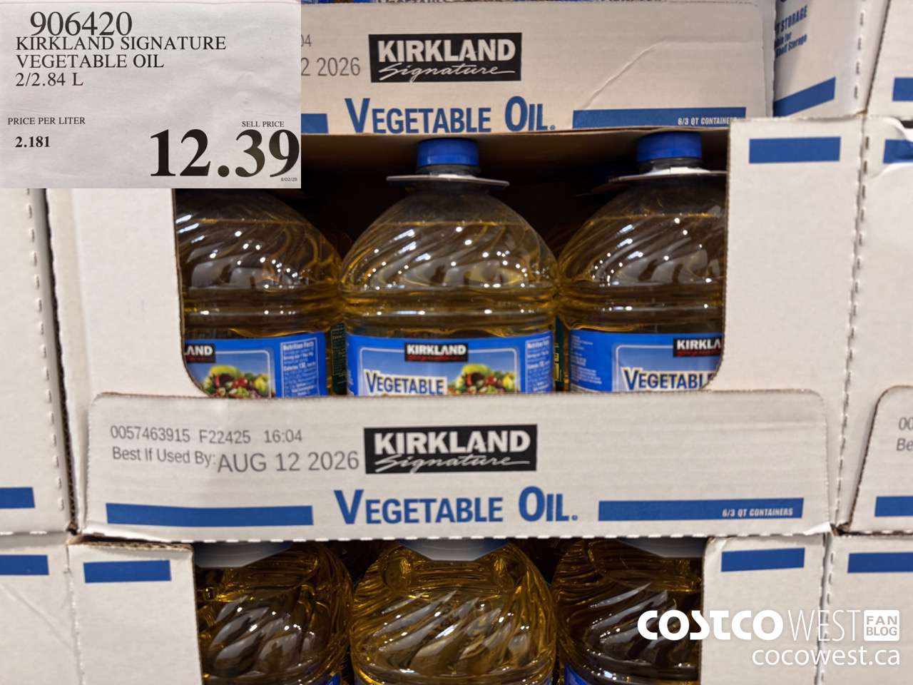 906420 KIRKLAND SIGNATURE VEGETABLE OIL 2/2.84L $12.39