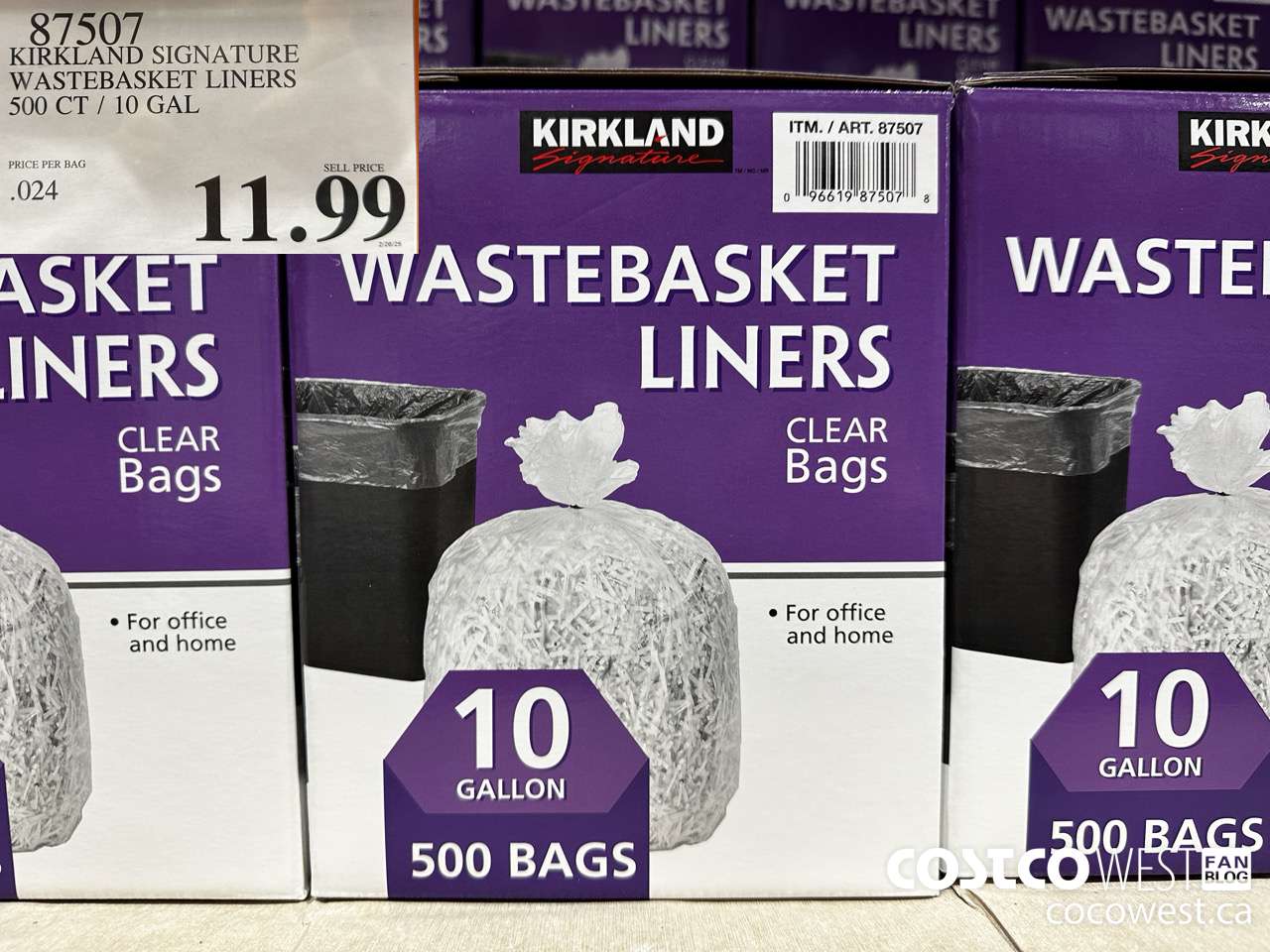 87507 KIRKLAND SIGNATURE WASTEBASKET LINERS 500 CT / 10 GAL $11.99