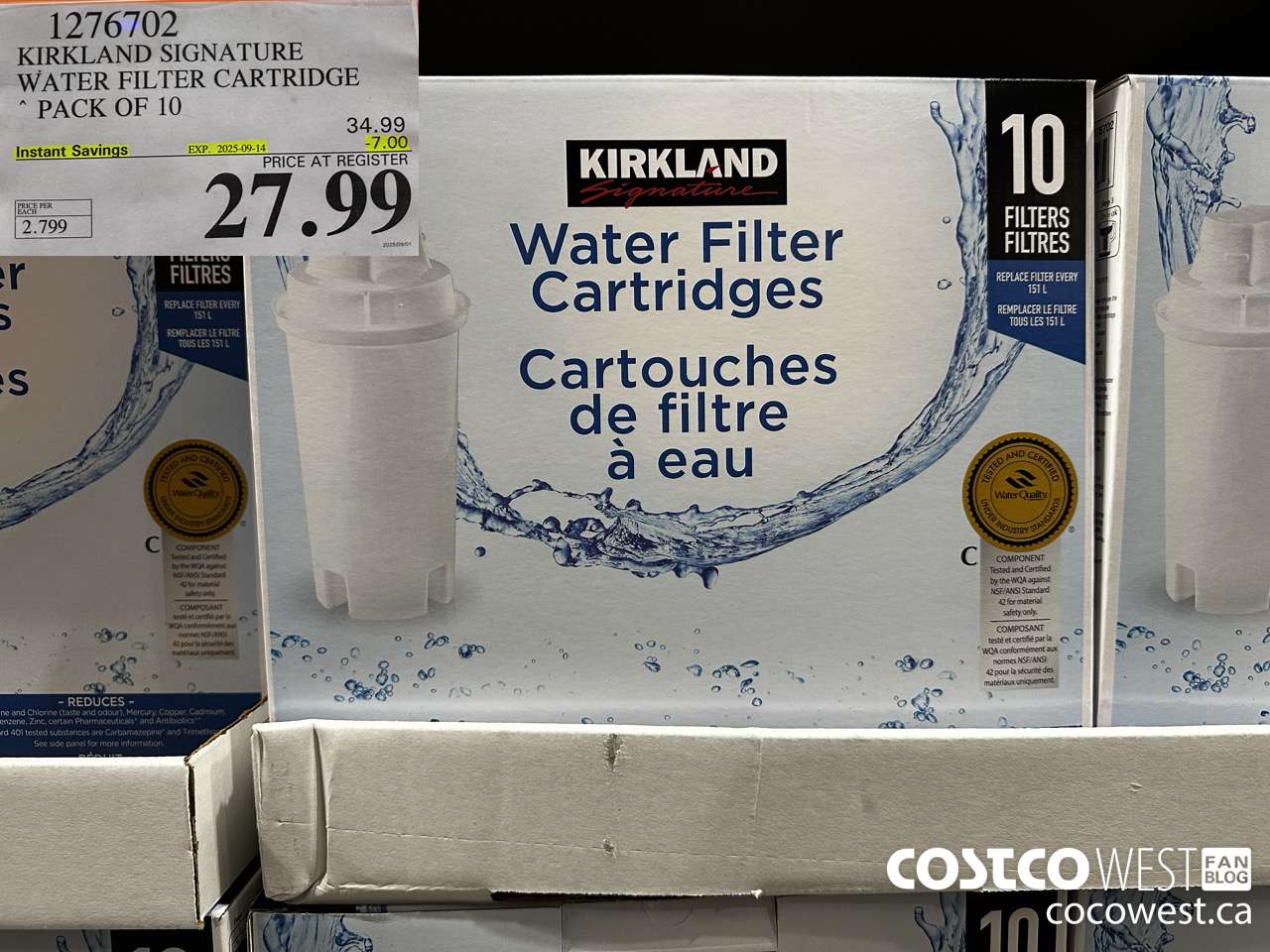 1276702 KIRKLAND SIGNATURE WATER FILTER CARTRIDGE PACK OF 10 ($7.00 INSTANT SAVINGS EXPIRES ON 2025-09-14) $27.99