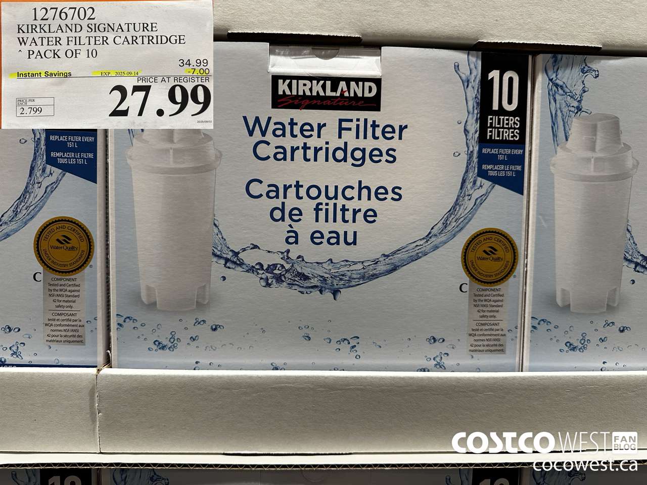 1276702 KIRKLAND SIGNATURE WATER FILTER CARTRIDGE PACK OF 10 ($7.00 INSTANT SAVINGS EXPIRES ON 2025-09-14) $27.99