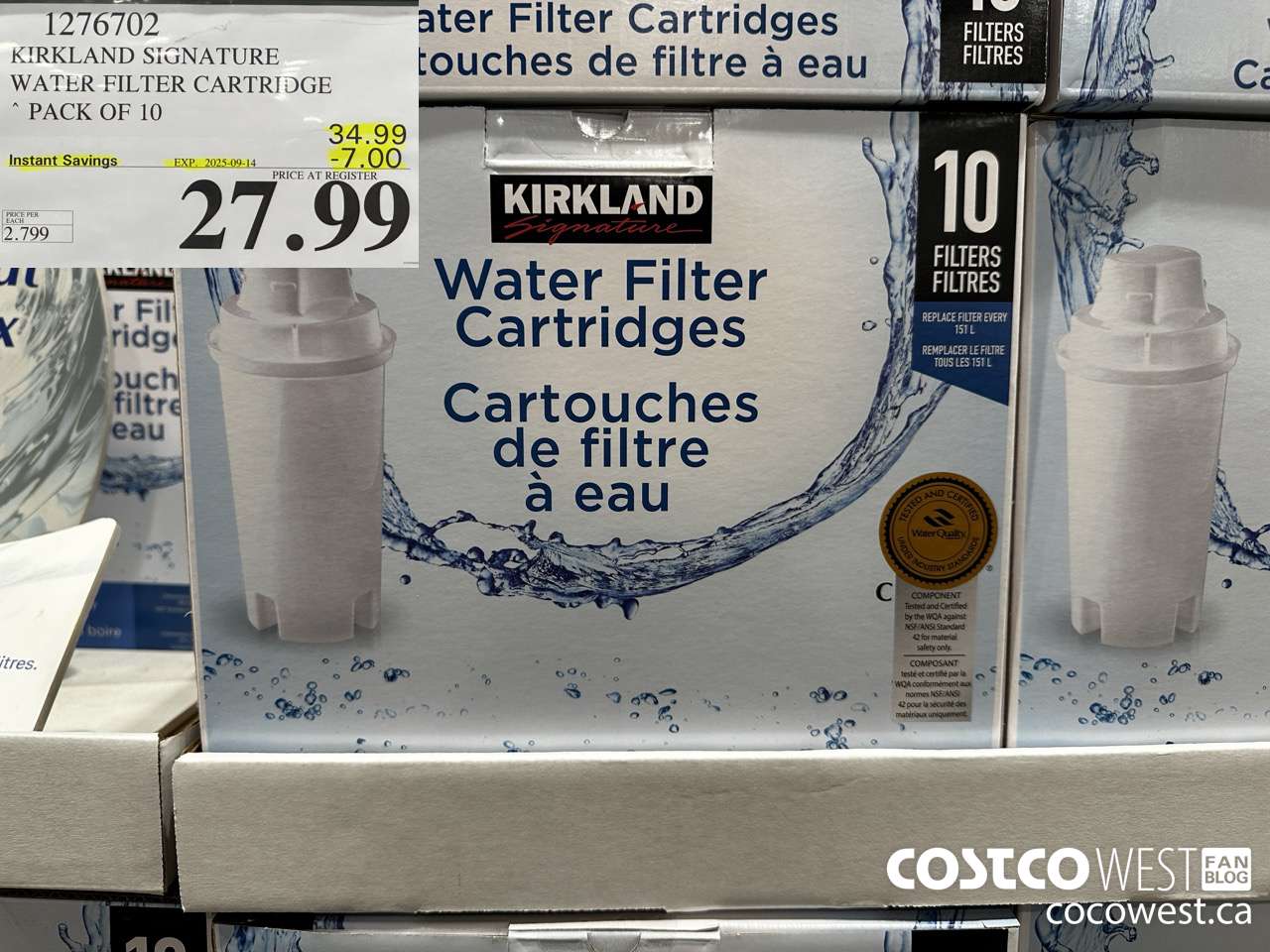 1276702 KIRKLAND SIGNATURE WATER FILTER CARTRIDGE PACK OF 10 ($7.00 INSTANT SAVINGS EXPIRES ON 2025-09-14) $27.99