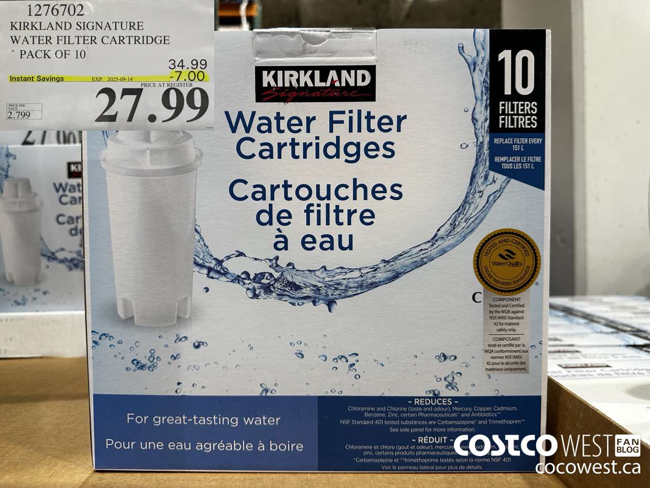 1276702 KIRKLAND SIGNATURE WATER FILTER CARTRIDGE PACK OF 10 ($7.00 INSTANT SAVINGS EXPIRES ON 2025-09-14) $27.99